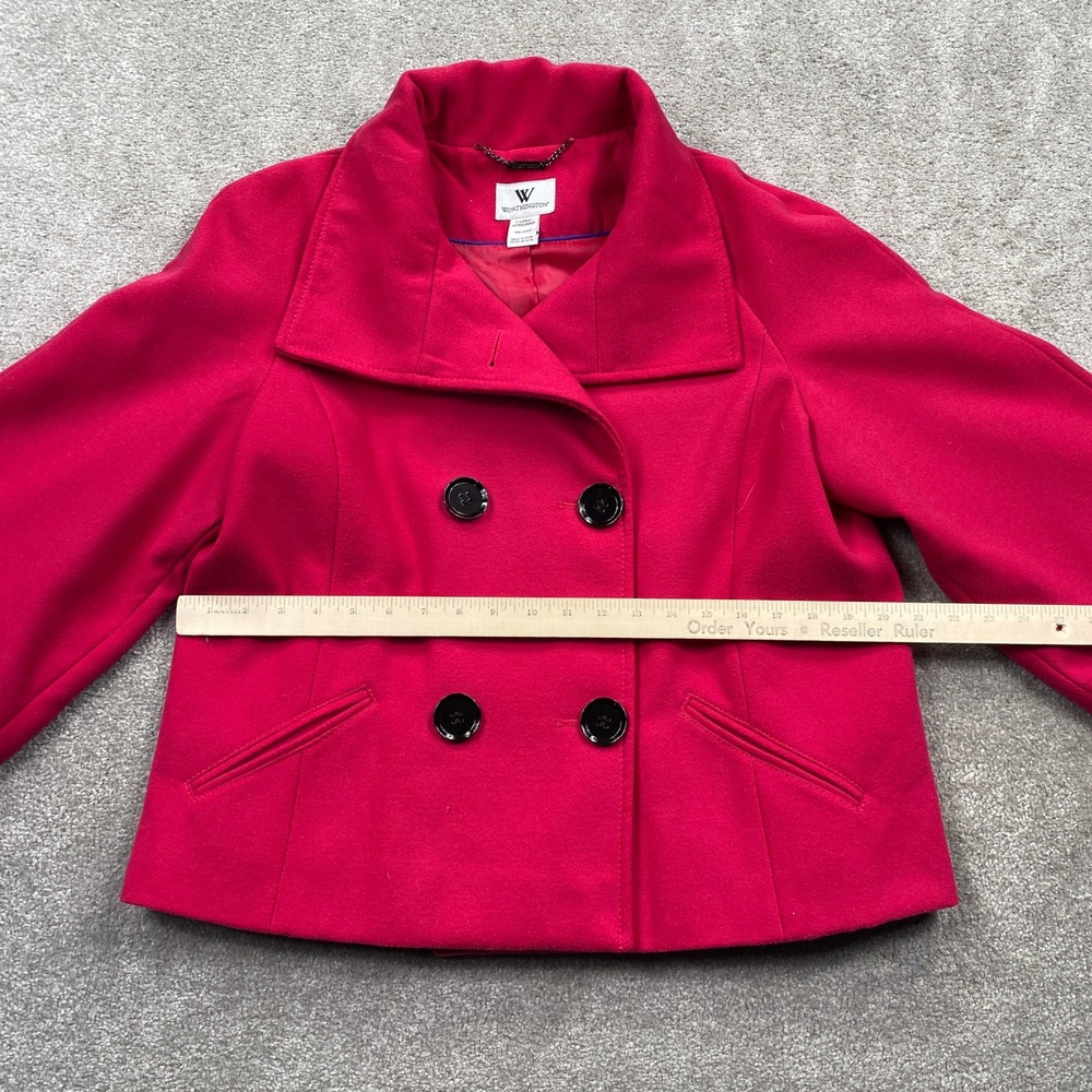 Worthington Womens Fuchsia Pink Double Breasted Pea Coat Jacket XL Extra Large - Picture 9 of 11